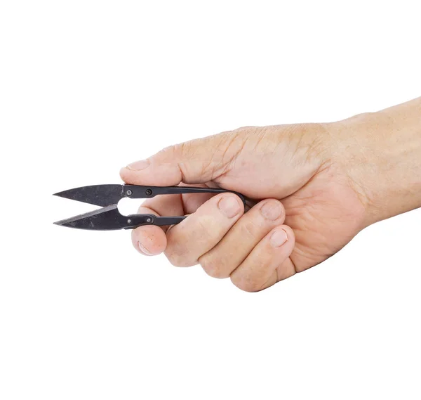 Tiny Scissors Tailor Hand Isolated White — Stock Photo, Image