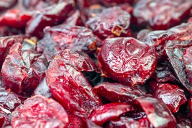 Kurutulmuş kızılcık yığını kapalı. arka plan ve doku için.