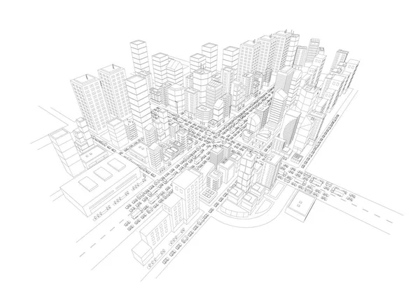 Вид на панораму большого города 3d contours — стоковый вектор