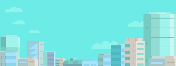 Web banner háttér. Panorama city és a kék ég. Szabványos méretű. Hely a szöveg. — Stock Vector