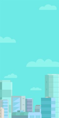 Web banner arka plan. Panorama şehir ve mavi gökyüzü. Dikey afiş standart web boyutu. Metin için yer.