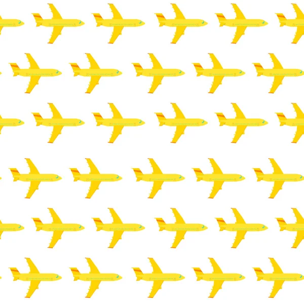 Modello di aereo senza soluzione di continuità. Elementi gialli su sfondo bianco. Viaggi aerei . — Vettoriale Stock