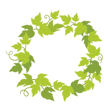 Grapevines plant frame circle banner. Round border grape frame. Place for text name or logo. Grapes green leaves. Vector flat Illustration. clipart