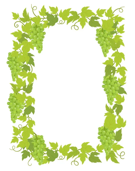 Bannière de feuille A4 de cadre de plante de vignes. Cadre rectangulaire en bordure de raisin. Espace pour le nom du texte ou du logo. Illustration vectorielle plate. Raisin feuilles vertes. Espace de copie . — Image vectorielle