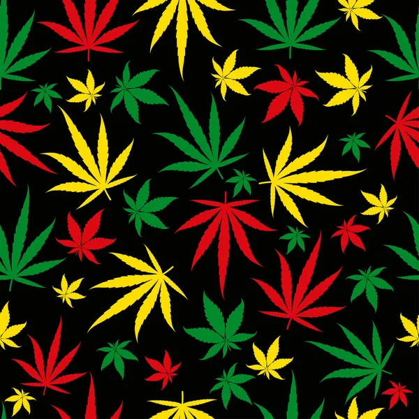 Rasta-Muster. Reggaefarbe jamaikanisches Ornament. Marihuana nahtlos Hintergrund. rastafarian Cannabis Hanf Vorlage füllen. Vektor flache quadratische Cliparts. — Stockvektor