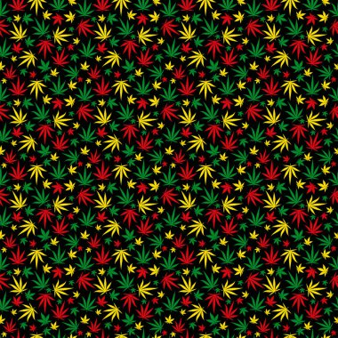 Rasta desen sorunsuz arka plan. Reggae jamaikalı süs. Marihuana yaprağı. Rastafarian esrar kenevir şablonu doldurmak. Vektör clipart.