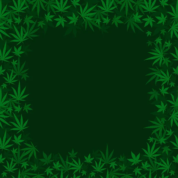 マリファナダークグリーンの草の正方形のフレームバナー。大麻大麻植物。境界線フレームは、透明な背景を分離しました。テキストの場所のスペースをコピーする. — ストックベクタ