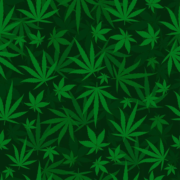 Marijuana gröna blad på en djup mörk grön bakgrund. Rasta sömlöst upprepningsmönster. Cannabis hampa mall fyllning. Vektor platta kvadrat ClipArt. — Stock vektor
