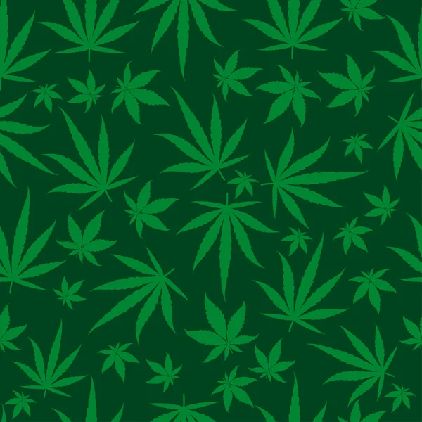 Foglie verde marijuana su uno sfondo verde scuro. Rasta modello ripetizione senza soluzione di continuità. Cannabis riempimento modello di canapa. Vettoriale piatto clipart quadrato . — Vettoriale Stock