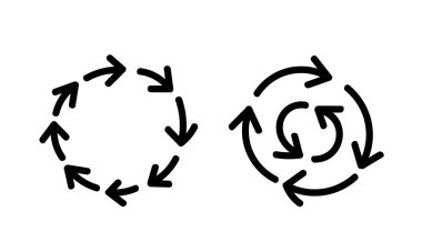 Dairesel hareket okları simgeler çizim anahat çizgi el ile çizim. El çizilmiş vektör.
