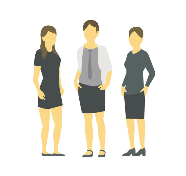 Un grupo de mujeres. Una mujer de negocios. Equipo de empresarias. Trabajo en equipo. Liderazgo de asociación laboral. Tres mujeres con ropa de negocios. Vector plano . — Vector de stock