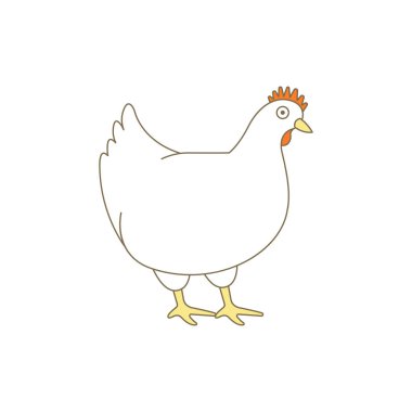 Tavuk evcil kuş. Kümes hayvanları tavuk tavuğu. Anahat kontur vektör simgesi çizimi.