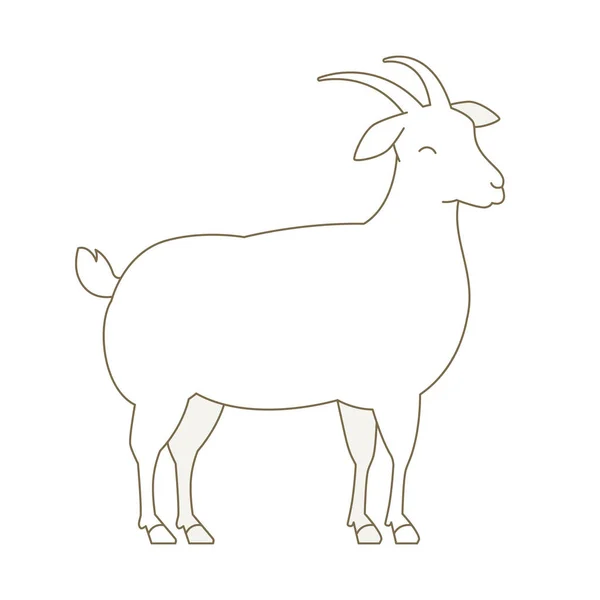 Goat animal. White horned fluffy lamb. Wool production. Line style. Outline contour vector illustration. — Stock Vector