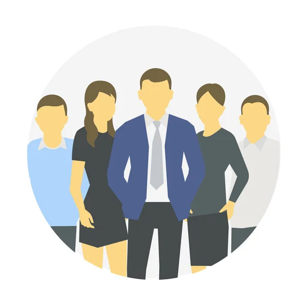 Un grupo de personas en un círculo, trabajadores del equipo de negocios. Trabajo en equipo. Hombres y mujeres. Vector plano . — Archivo Imágenes Vectoriales