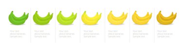 Muz olgunluk aşamaları infographics grafik. Muz renk geçiş seti demet. Olgunlaşma plantains. Yeşilden sarıya ve kahverengiye. Animasyon dönemi ilerlemesi.