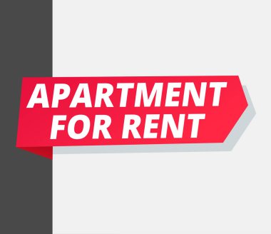 Kiralık daire. Sayfanın köşesindeşerit ok. Kırmızı kurdele başlığında bir haber var. Bürokrasi metin başlığı. Vektör düz renk İllüstrasyon .
