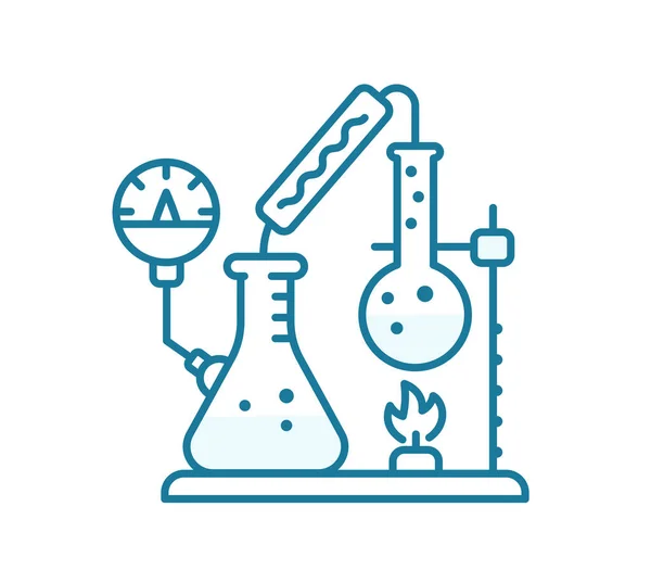 Distiller devices in a chemistry laboratory. Outline contour blue line. — Stock vektor