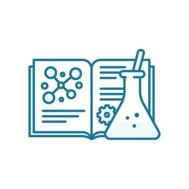 Laboratuvar rehberi. Kimya ders kitabı öğretimi. Reaktif formülü. Anahat kontur mavi çizgi.