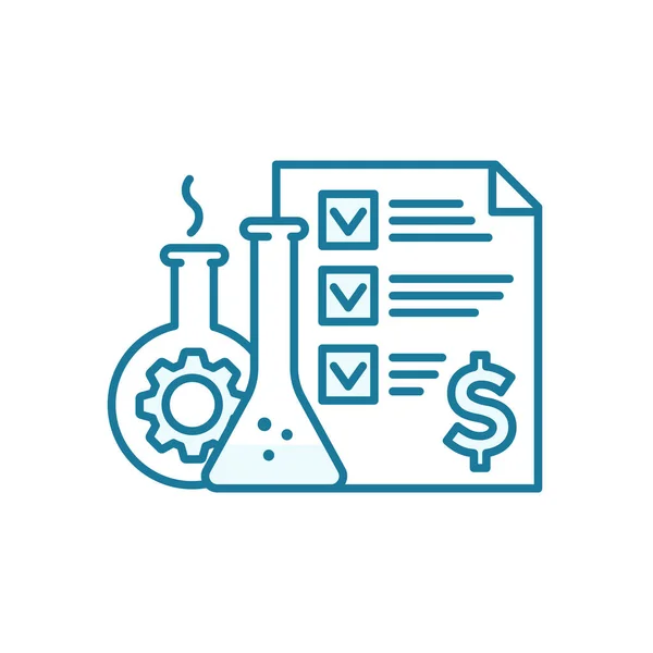 De prijs van het medicijn. Chemie reagens. Medicatie verzekeringsdocument pictogram. Farmaceutische gezondheidszorg contract. Omtrek blauwe lijn. — Stockvector