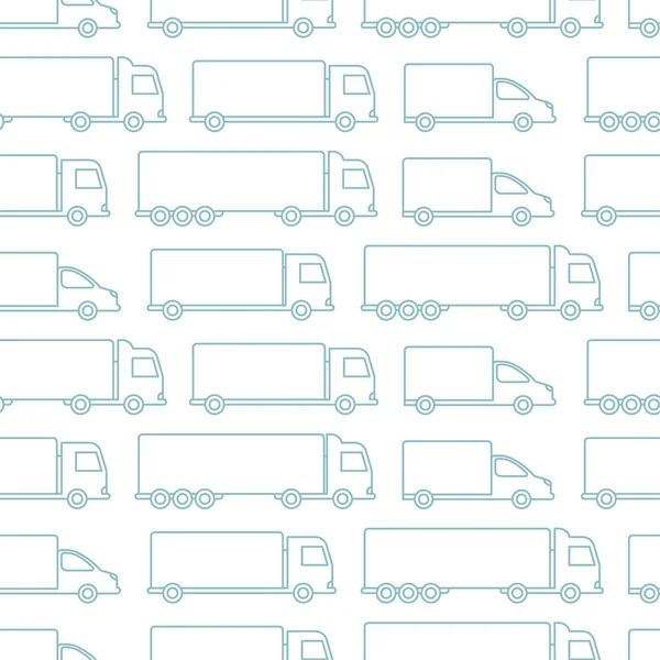 Delivery truck seamless pattern background. Cargo transportation cars. Shipping company. Outline contour blue line vector. — Stock Vector