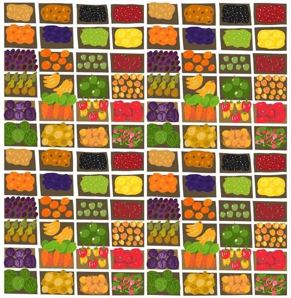 Тло вуличного ринку. Набір ескізів фруктів, горіхів та овочів. Рука намальована. Векторна ілюстрація мультфільму . — стоковий вектор