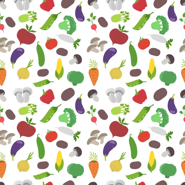 Ensemble de légumes. Récolte maraîchère. Fond de motif sans couture. Illustration vectorielle de croquis plat. Cultiver l'agriculture. — Image vectorielle