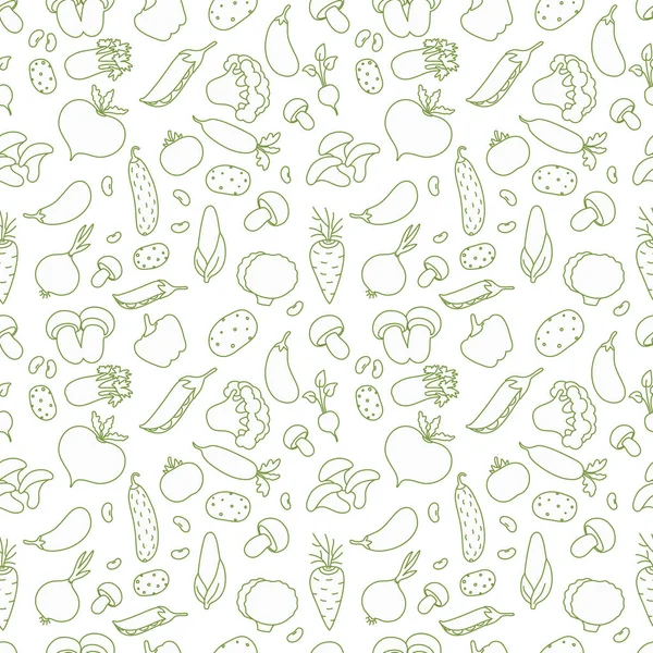 Vegetable contour set. Market garden harvest. Seamless pattern background. Vector line illustration.