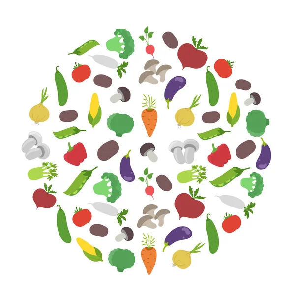 Cercle végétal. Récolte de jardin. Fond rond. Illustration vectorielle plate. Cultiver l'agriculture. — Image vectorielle