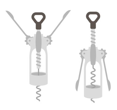 Tirbüşon aleti. Mutfak eşyaları aksesuarı. Düz vektör. Şişe mantarı açacağı.