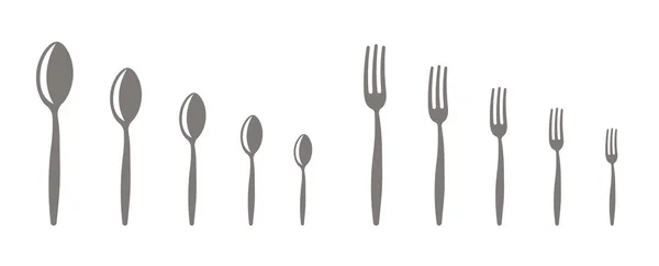 Forks and spoons. Set of different scale sizes. Kitchenware shop. Vector banner infographic. Small to Large. — Stock Vector