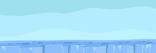 Gelo de inverno da Antártida. Planeta frio. Pólo Norte. Fundo do jogo. Padrão sem costura. Panorama paisagístico. Interminável vetor plano. Espaço para cópia. Bandeira horizontal . — Vetor de Stock