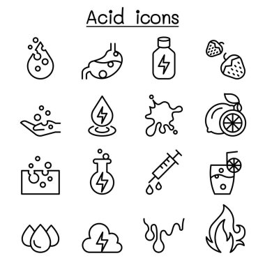 İnce çizgi stilinde asit Icon set