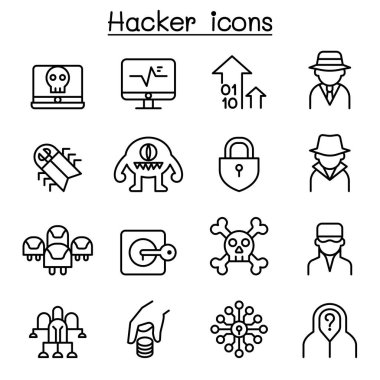 İnce çizgi stilinde hacker Icon set