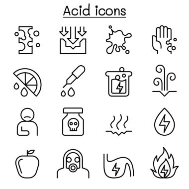 İnce çizgi stilinde asit Icon set