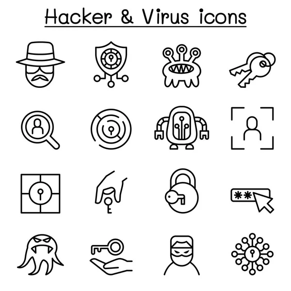 Icono Del Hacker Establecido Estilo Línea Delgada — Vector de stock
