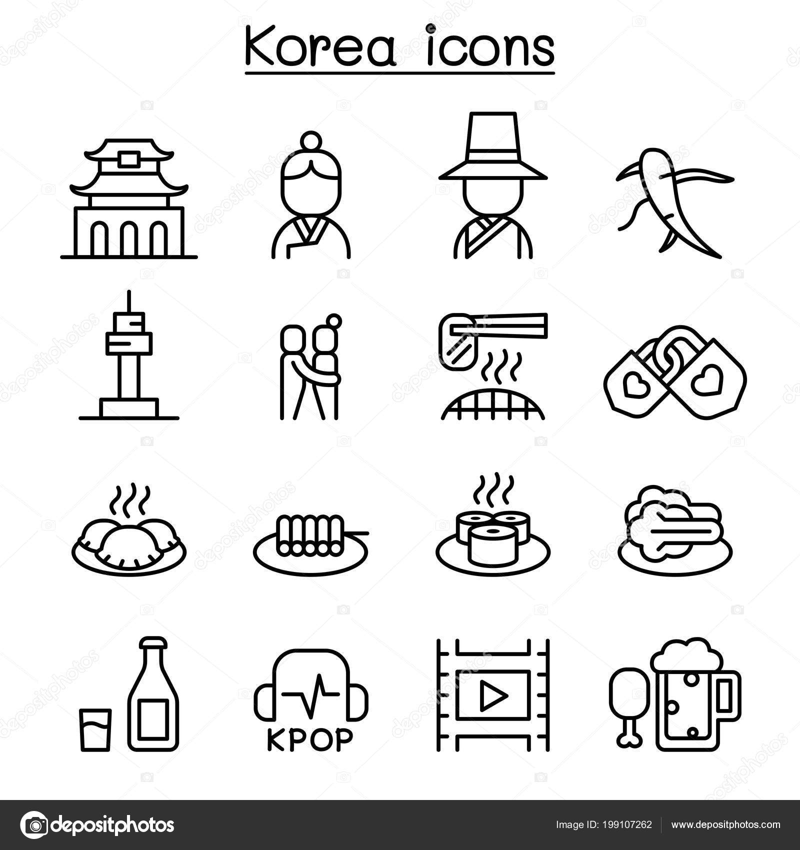 Korea Icon Set Thin Line Style Stock Vector Image By C Slalomop