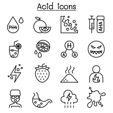 İnce çizgi stilinde asit Icon set