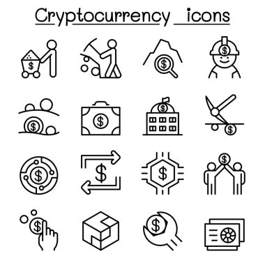 İnce çizgi stilinde Cryptocurrency Icon set