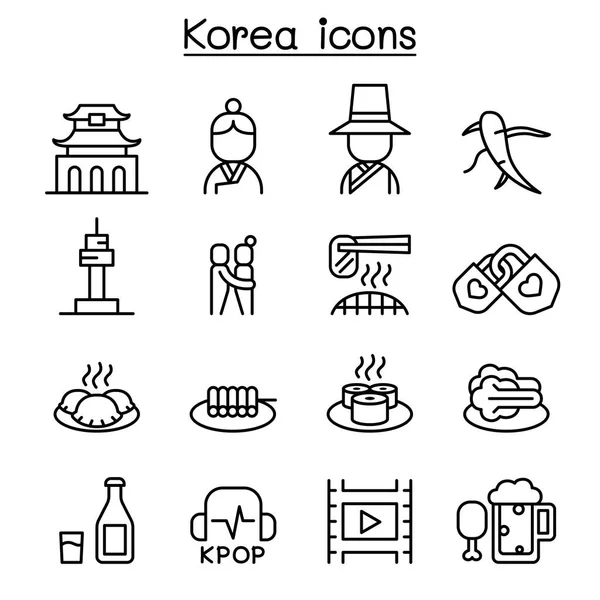 Korea Icon Set Thin Line Style — Stock Vector