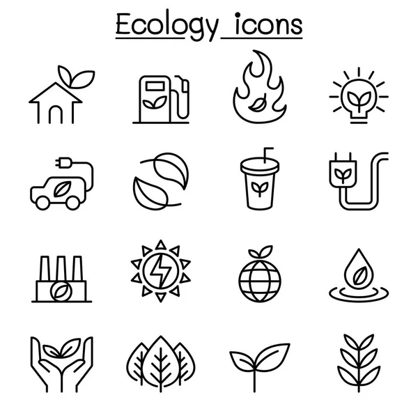 İnce çizgi stilinde ekoloji ve sürdürülebilir yaşam tarzı Icon set