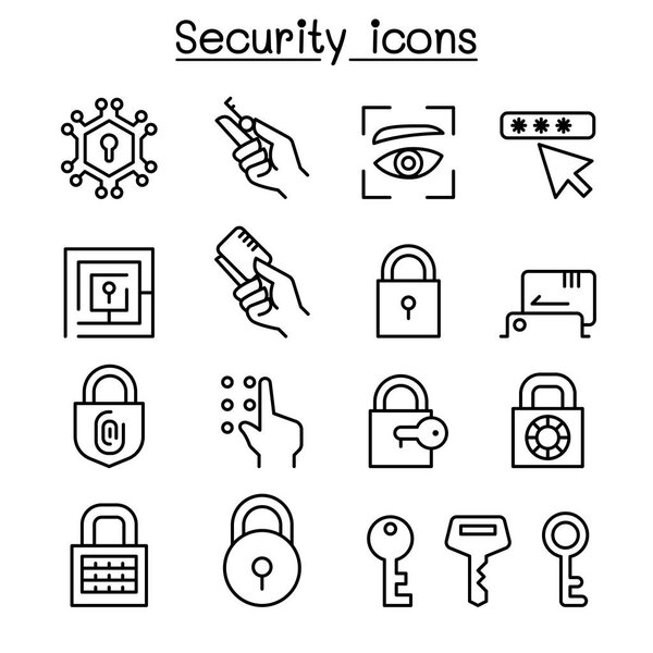 Набор значков безопасности в стиле тонкой линии
