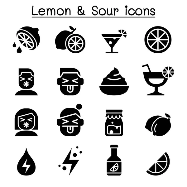 Conjunto Iconos Limón Agrio — Vector de stock