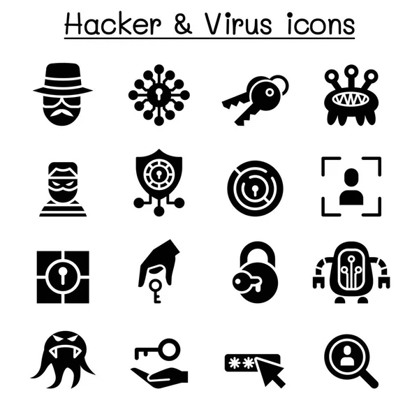 Conjunto Iconos Virus Hacker Computer — Vector de stock