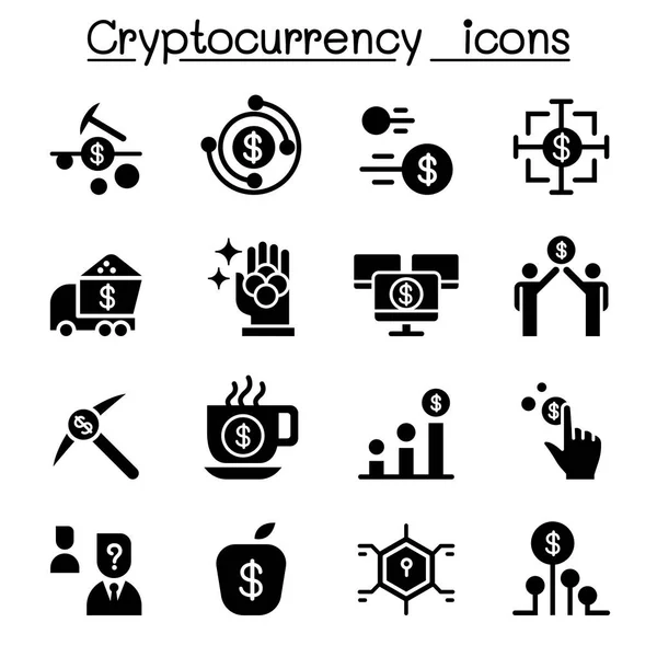 Criptomoneda Icono Conjunto Vector Ilustración Diseño Gráfico — Vector de stock