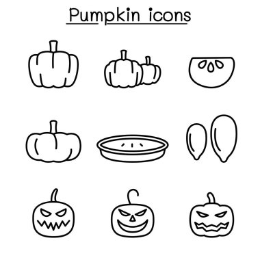 İnce çizgi stilinde kabak Icon set
