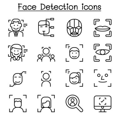 Yüz dection, yüz tanıma simgesi ince çizgi stili ayarla