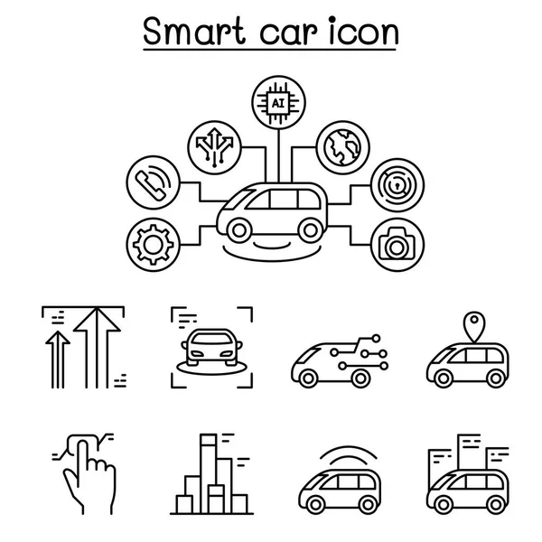 Icônes Voiture Intelligente Réglées Dans Style Ligne Mince — Image vectorielle