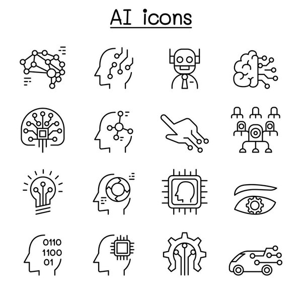AI, Artificial intelligence icon set in thin line style
