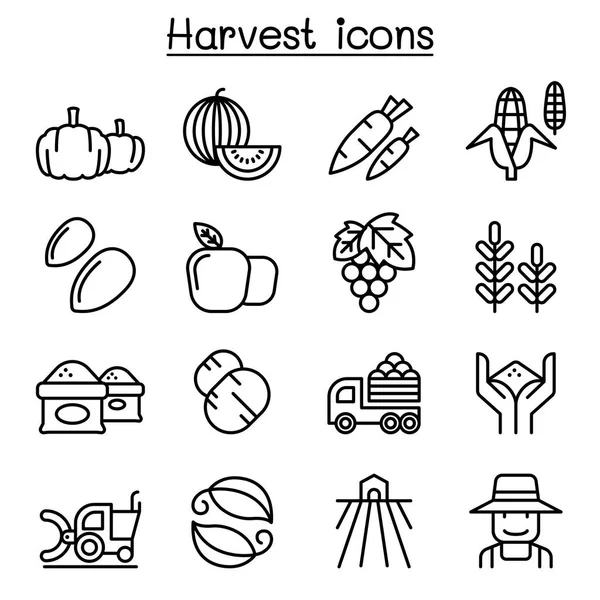 Harvest Icon Set Thin Line Style — Stock Vector