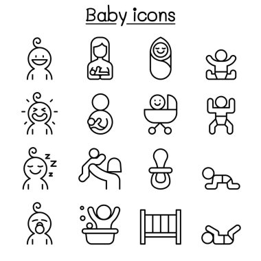 İnce çizgi stilinde bebek Icon set